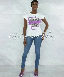 Vendor-unknown Alcantara Off-White Purple Leopard Front Graphic T-Shirt JUST IN