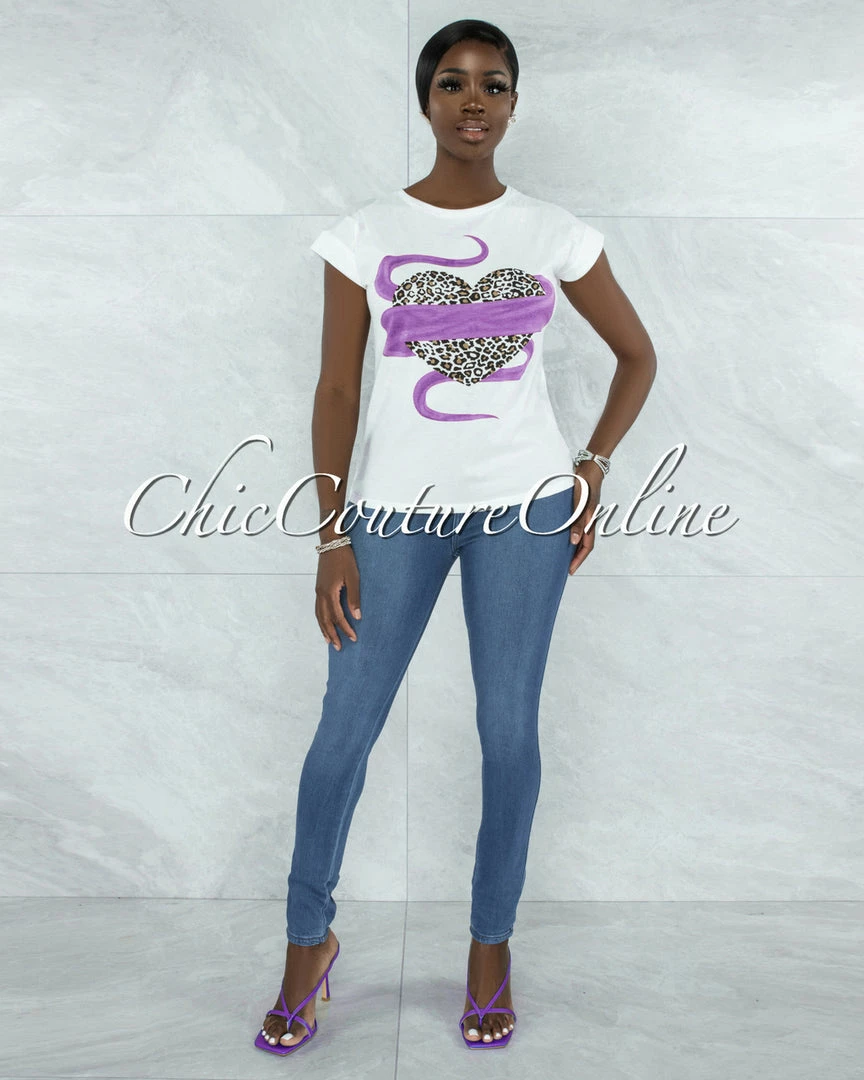 Vendor-unknown Alcantara Off-White Purple Leopard Front Graphic T-Shirt JUST IN