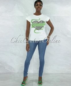 Vendor-unknown Alcantara Off-White Green Leopard Front Graphic T-Shirt