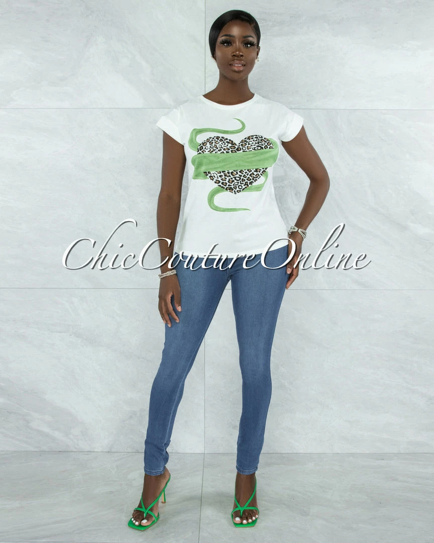 Vendor-unknown Alcantara Off-White Green Leopard Front Graphic T-Shirt