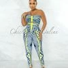 Chic Couture Online JUST IN Lynna Navy Blue Green Crop Top & Corset Style Leggings Set