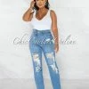 Chic Couture Online Herra Medium Blue Denim Destroyed Boyfriend Jeans