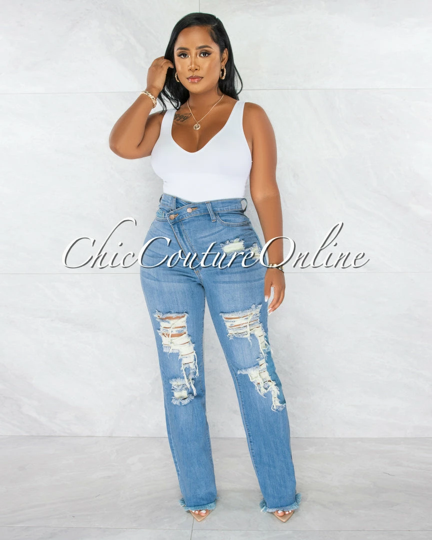 Chic Couture Online Herra Medium Blue Denim Destroyed Boyfriend Jeans