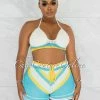 Chic Couture Online JUST IN Wisconsin White Turquoise Chevron Shorts Knit Set