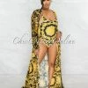 Vendor-unknown Laurence Black Gold Print Swimsuit & Cover-up Set JUST IN