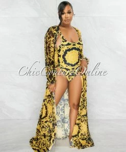 Vendor-unknown Laurence Black Gold Print Swimsuit & Cover-up Set JUST IN