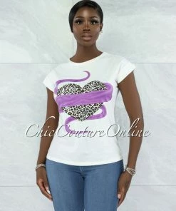 Vendor-unknown Alcantara Off-White Purple Leopard Front Graphic T-Shirt JUST IN