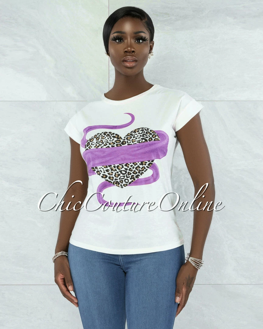 Vendor-unknown Alcantara Off-White Purple Leopard Front Graphic T-Shirt JUST IN