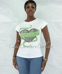 Vendor-unknown Alcantara Off-White Green Leopard Front Graphic T-Shirt