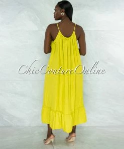 Vendor-unknown JUST IN Nassar Lime Braid Straps Ruffle Hem Maxi LINEN Dress