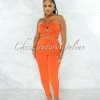 Chic Couture Online Hudel Orange Bust Key-Hole Crop Top & Double Lined Leggings Set JUST IN