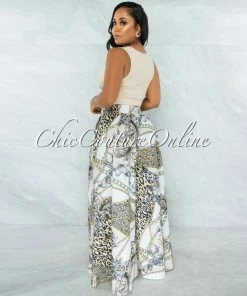 Vendor-unknown Ammar Nude Black Gold Print Pleated Wide Pants