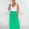 Vendor-unknown JUST IN Chairo Kelly Green Self-Tie Wait Wide Legs Pants