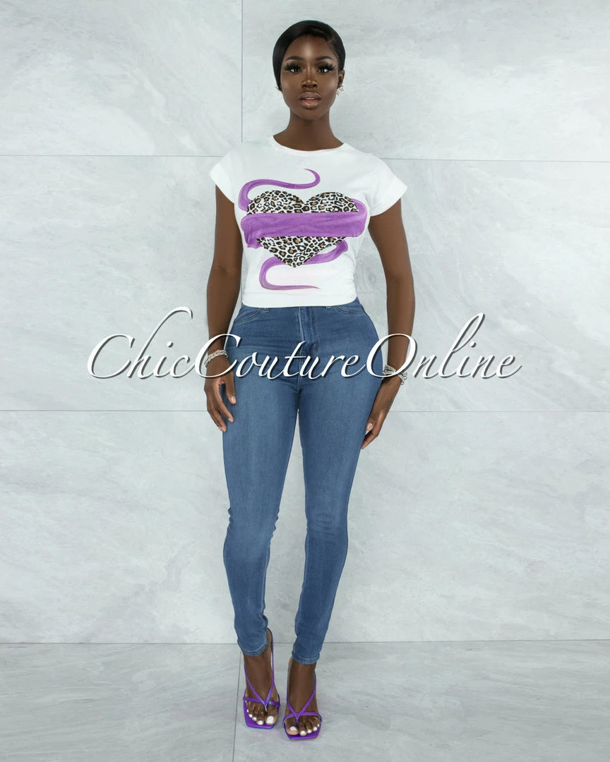 Vendor-unknown Alcantara Off-White Purple Leopard Front Graphic T-Shirt JUST IN