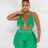 Chic Couture Online JUST IN Columbia Green Crochet Fringe Cover-Up Shorts Set