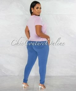 Chic Couture Online Barbie Pink Graphic Silver Shoulder Fringe T-Shirt JUST IN