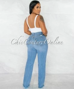Chic Couture Online Herra Medium Blue Denim Destroyed Boyfriend Jeans
