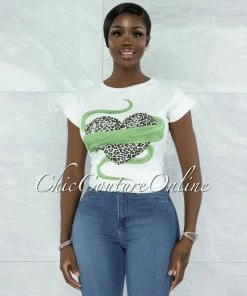 Vendor-unknown Alcantara Off-White Green Leopard Front Graphic T-Shirt