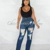 Chic Couture Online Herra Dark Blue Denim Destroyed Boyfriend Jeans JUST IN
