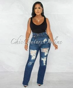 Chic Couture Online Herra Dark Blue Denim Destroyed Boyfriend Jeans JUST IN