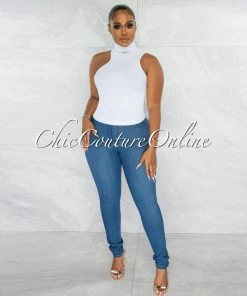 Chic Couture Online Meera White Mock Neck Ribbed Top