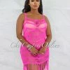 Vendor-unknown Kelsie Hot Pink Crochet Fringe Cover-Up Dress JUST IN