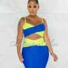 Chic Couture Online Marshae Blue Neon Lime Two-Tone Bandage Two Piece Set