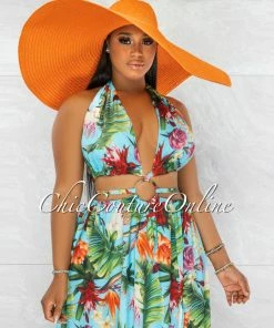 Chic Couture Online Eureka Orange Oversized Brim Straw Floppy Hat
