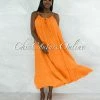 Vendor-unknown JUST IN Nassar Orange Braid Straps Ruffle Hem Maxi LINEN Dress