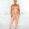 Chic Couture Online JUST IN Lynna Orange White Crop Top & Corset Style Leggings Set