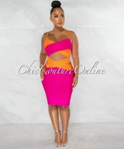 Chic Couture Online Marshae Fuchsia Orange Two-Tone Bandage Two Piece Set