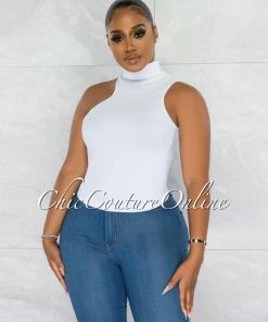 Chic Couture Online Meera White Mock Neck Ribbed Top