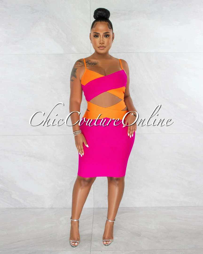 Chic Couture Online Marshae Fuchsia Orange Two-Tone Bandage Two Piece Set