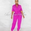 Chic Couture Online Billie Magenta Cargo Pockets Utility Jumpsuit JUST IN