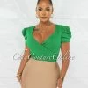 Chic Couture Online Sharlyn Green Waist Tie Puffy Sleeves Crop Top