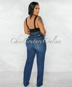 Chic Couture Online Herra Dark Blue Denim Destroyed Boyfriend Jeans JUST IN