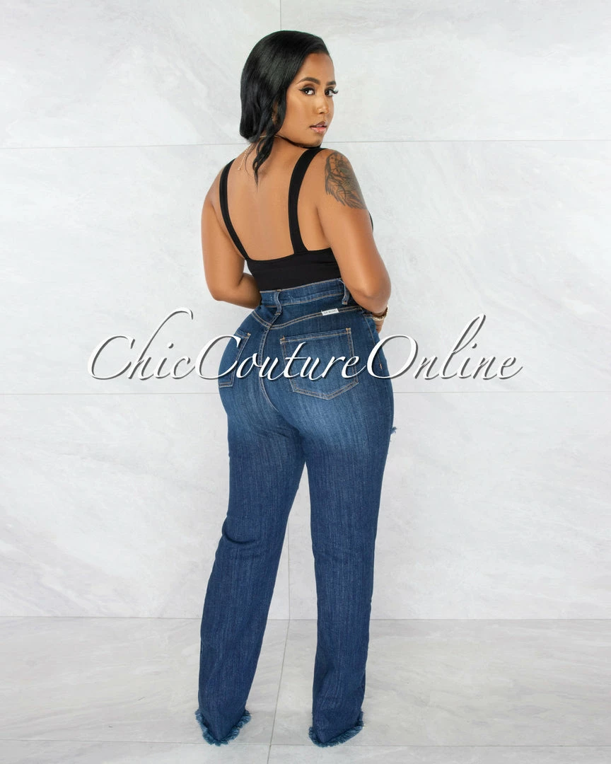 Chic Couture Online Herra Dark Blue Denim Destroyed Boyfriend Jeans JUST IN