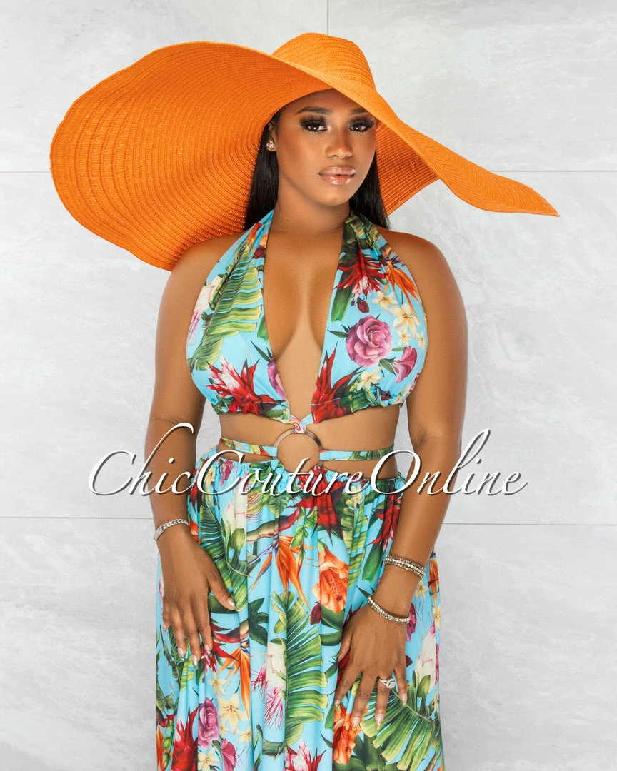Chic Couture Online Eureka Orange Oversized Brim Straw Floppy Hat