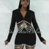 Vendor-unknown Influential Black Crop Blazer & Skirt Rhinestones Link Set