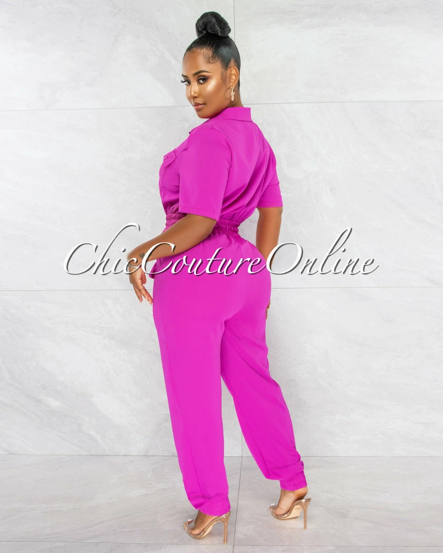 Chic Couture Online Billie Magenta Cargo Pockets Utility Jumpsuit JUST IN