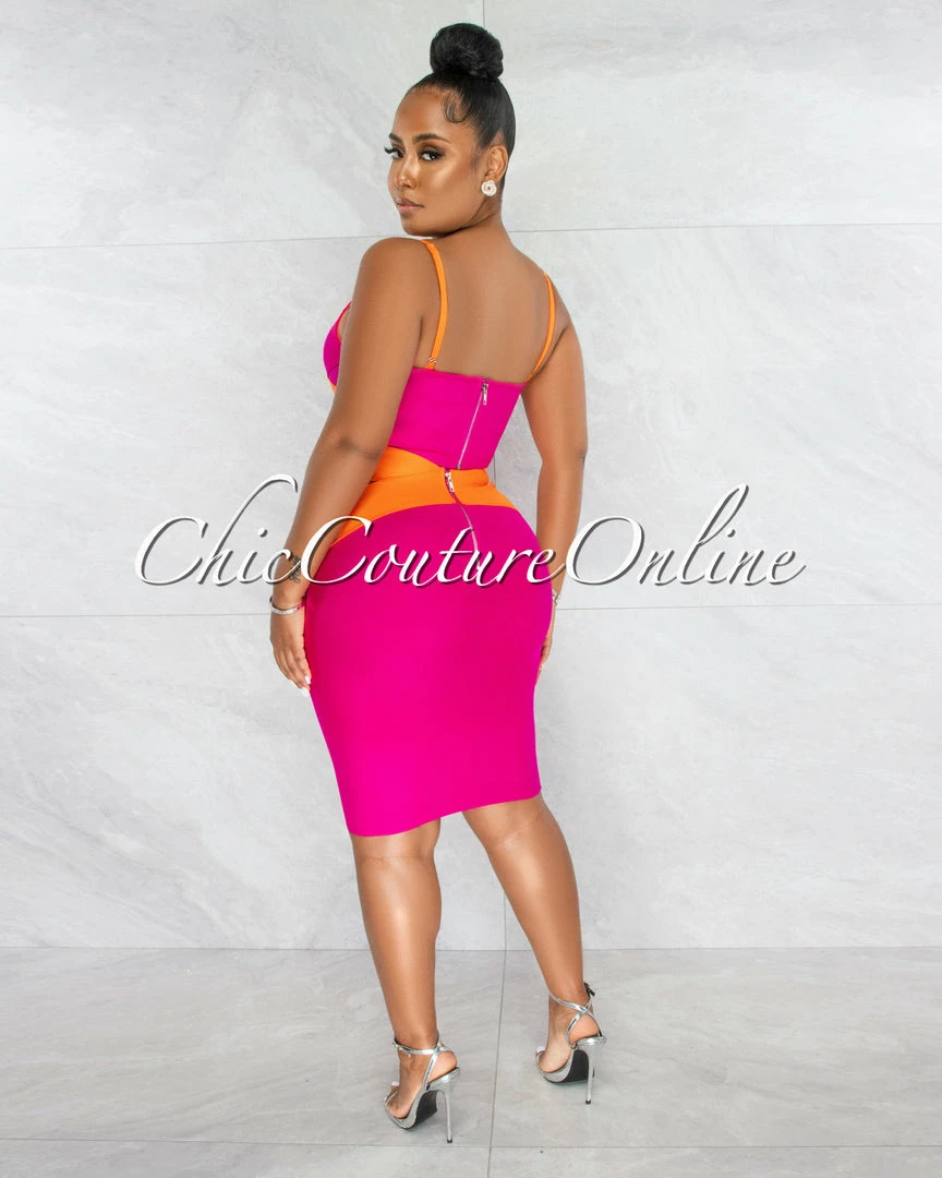Chic Couture Online Marshae Fuchsia Orange Two-Tone Bandage Two Piece Set