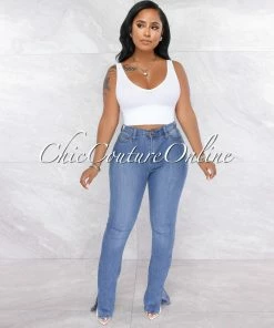 Vendor-unknown JUST IN Gramila Medium Blue Denim High-Waist Bell Legs Jeans