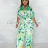 Chic Couture Online Tanysa Green Floral Print Waist Tie Silky Jumpsuit JUST IN