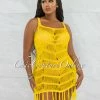 Vendor-unknown JUST IN Kelsie Yellow Crochet Fringe Cover-Up Dress