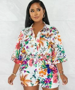 Chic Couture Online JUST IN Moran White Multi-Color Print Utility Romper