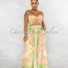 Vendor-unknown Ireta Green Lilac Gold Smocked Crop Top & Maxi Skirt Set