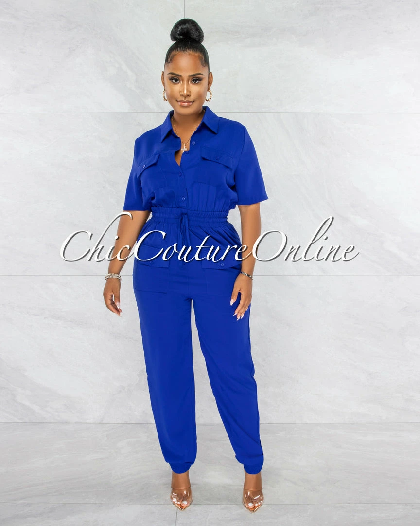 Chic Couture Online JUST IN Billie Royal Blue Cargo Pockets Utility Jumpsuit