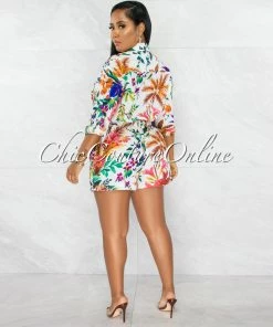 Chic Couture Online JUST IN Moran White Multi-Color Print Utility Romper