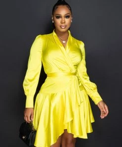 Chic Couture Online JUST IN Eloyda Lime Wrap High Low Ruffle Dress