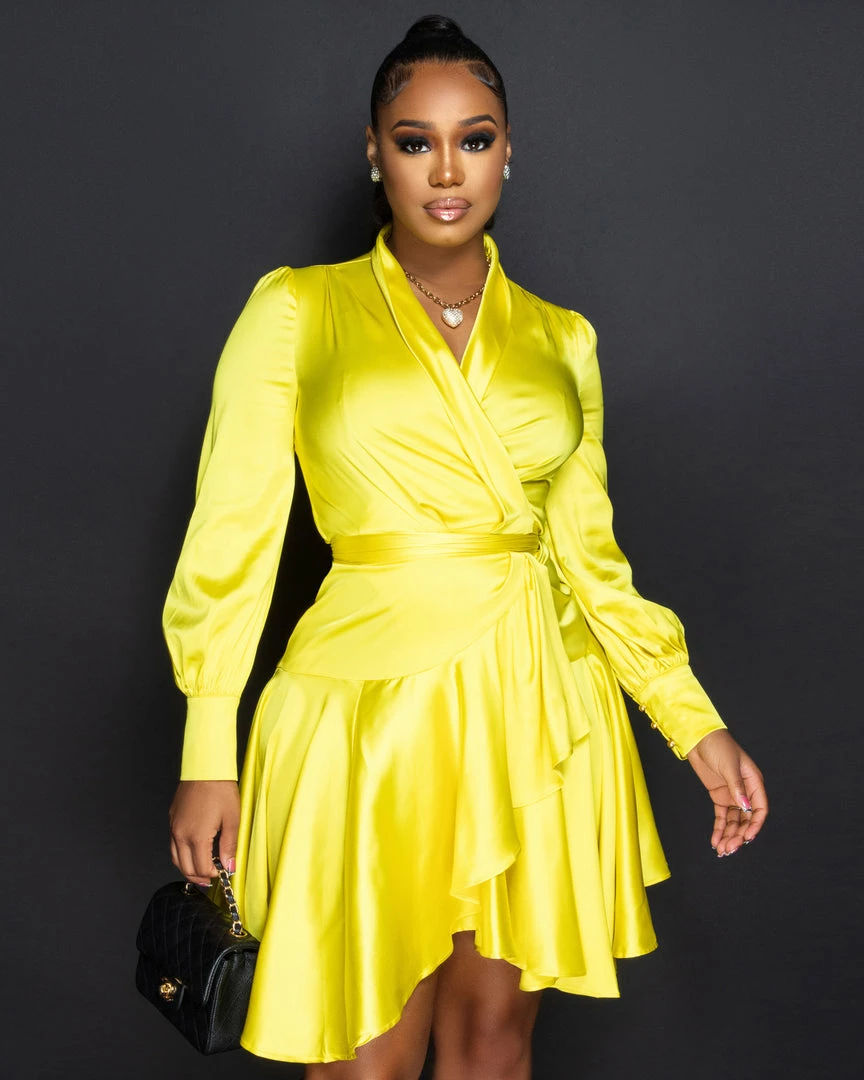 Chic Couture Online JUST IN Eloyda Lime Wrap High Low Ruffle Dress